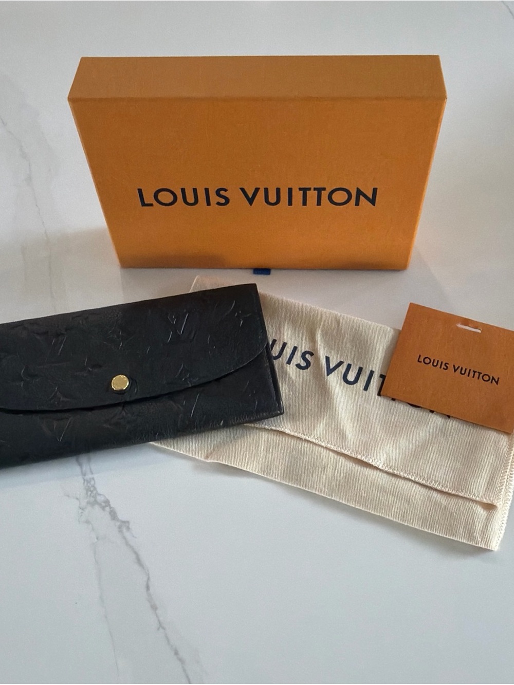 Louis Vuitton Black Embossed Leather Card & Key Holder with Gold Snap